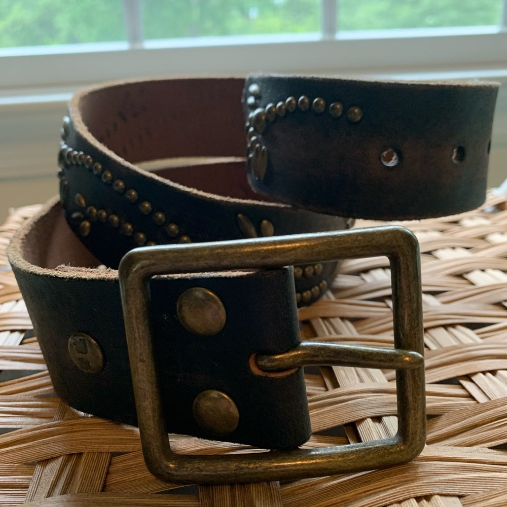 Bed-Stu, women’s Brown Leather Belt with Brass Accents, size Medium. - Picture 9 of 10